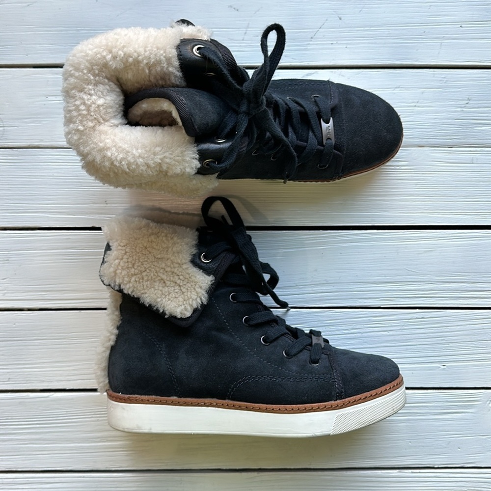 Coach Ramsey Sneaker Suede Fleece Hidden Wedge Navy size 6.5